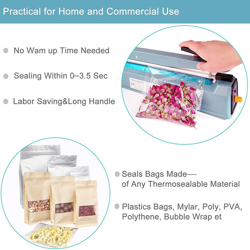 16 inch Impulse Sealer Heat Sealer Metal Plastic Bag Sealer Heat Seal Mylar Bag Sealer Sealing Machine with 4 Repair Kit