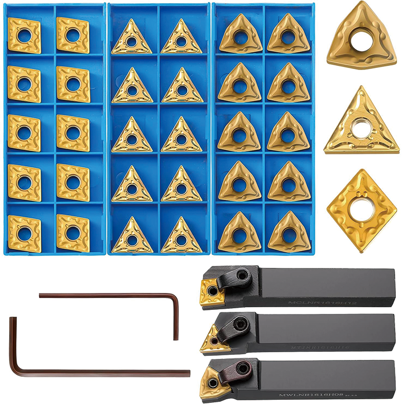 Lathe Indexable Carbide Turning Tool, MTJNR1616H16 + MWLNR1616H08 + MCLNR1616H12 with 30 CNMG 431 + WNMG 431 + TNMG 331 Turning Tool Set Super-hard 40cr Mental Lathe Tools