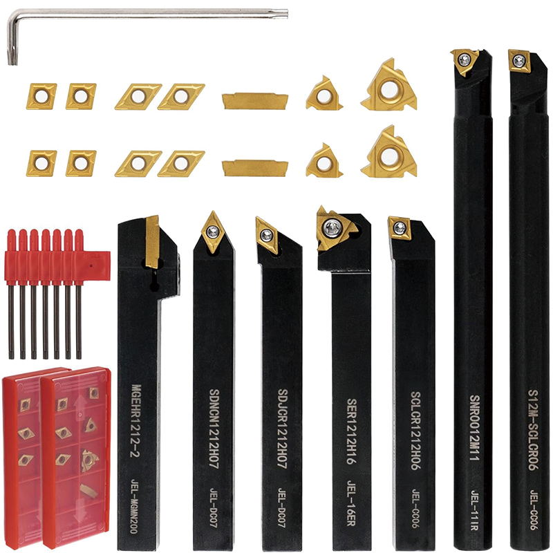 5 Sets Metal Lathe Cutting Tools, 1/2" Indexable Carbide Lathe Tools, Carbide Lathe Tools For Metal for Lathe Black Compact and Portable