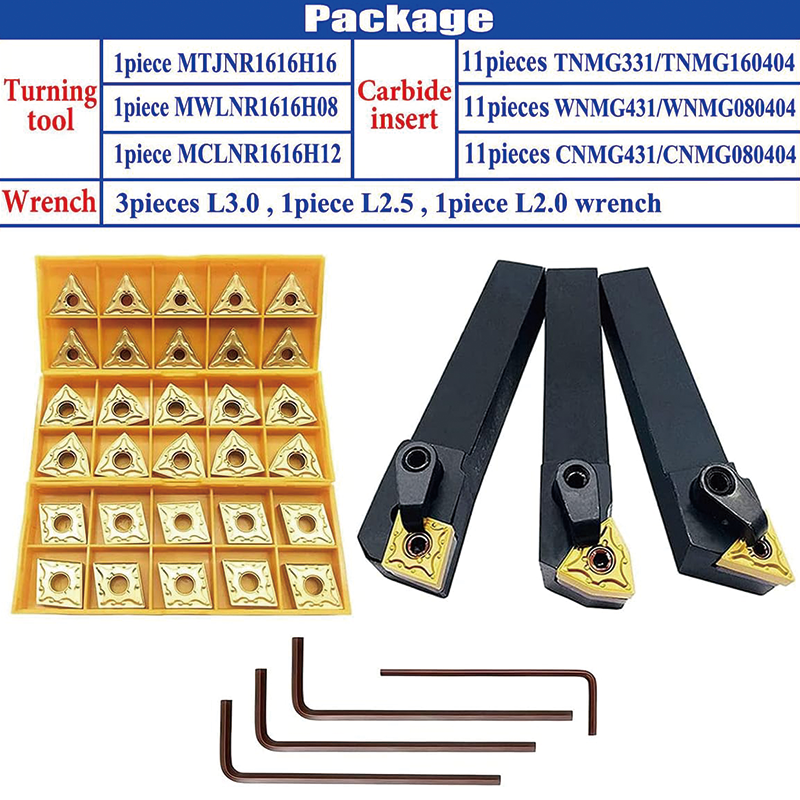 36PCS Indexable Carbide Lathe Turning Tool, 5/8 in, Insert Holder Bit Set,for Turning Grooving Threading Cut Off Holders Set