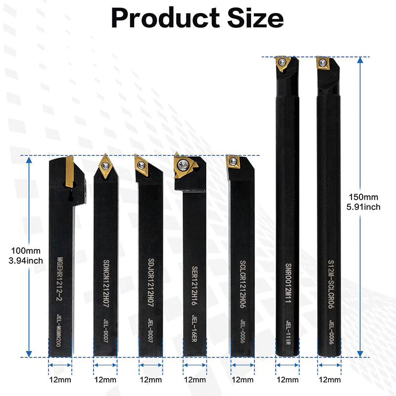 5 Sets Metal Lathe Cutting Tools, 1/2" Indexable Carbide Lathe Tools, Carbide Lathe Tools For Metal for Lathe Black Compact and Portable