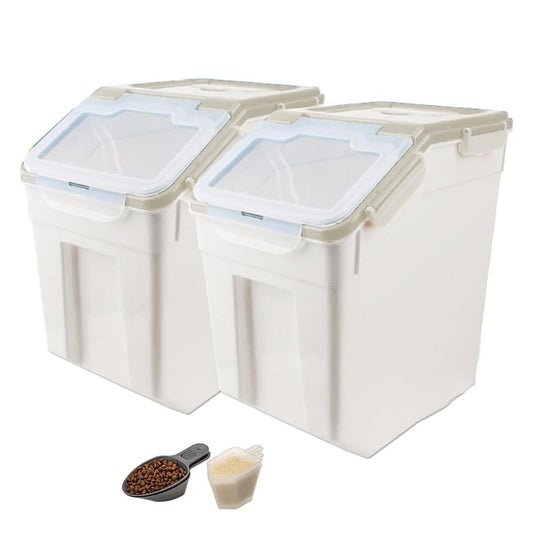 2-Pack Large Flour Storage Container With Wheels, Airtight Locking Lid For Flour, Rice, Grains