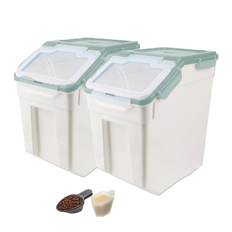 2 Pack Large Flour Storage Containers 50 Lbs Sealed Rice Storage Containers With Wheels Sealed Locking Lid For Flour, Rice, Grains