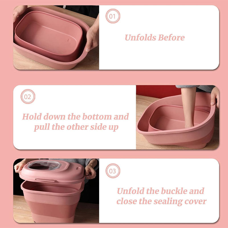 Cereal Rice Food Storage Container With Roller Seal Locking Lid Foldable Dispenser, Pink