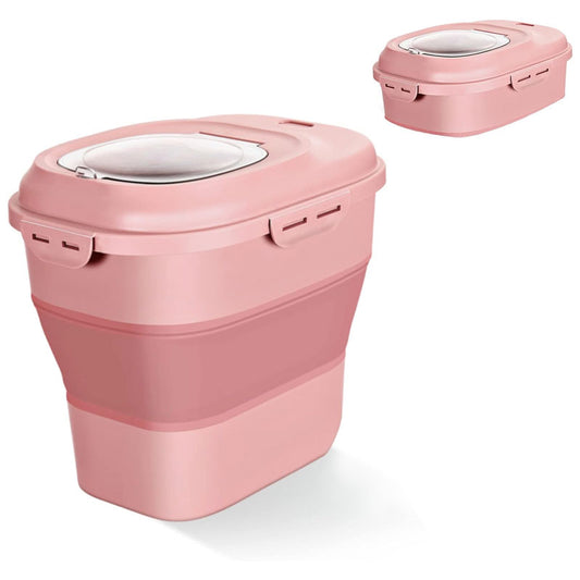 Cereal Rice Food Storage Container With Roller Seal Locking Lid Foldable Dispenser, Pink