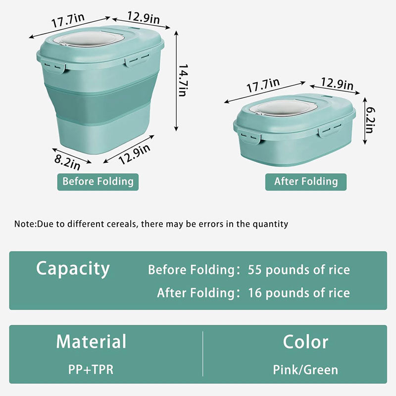 Grain Rice Food Storage Container, Foldable, With Roller Seal Lock Lid