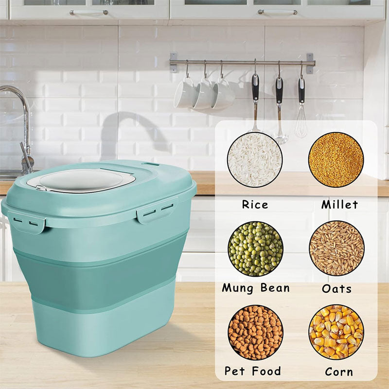 Grain Rice Food Storage Container, Foldable, With Roller Seal Lock Lid