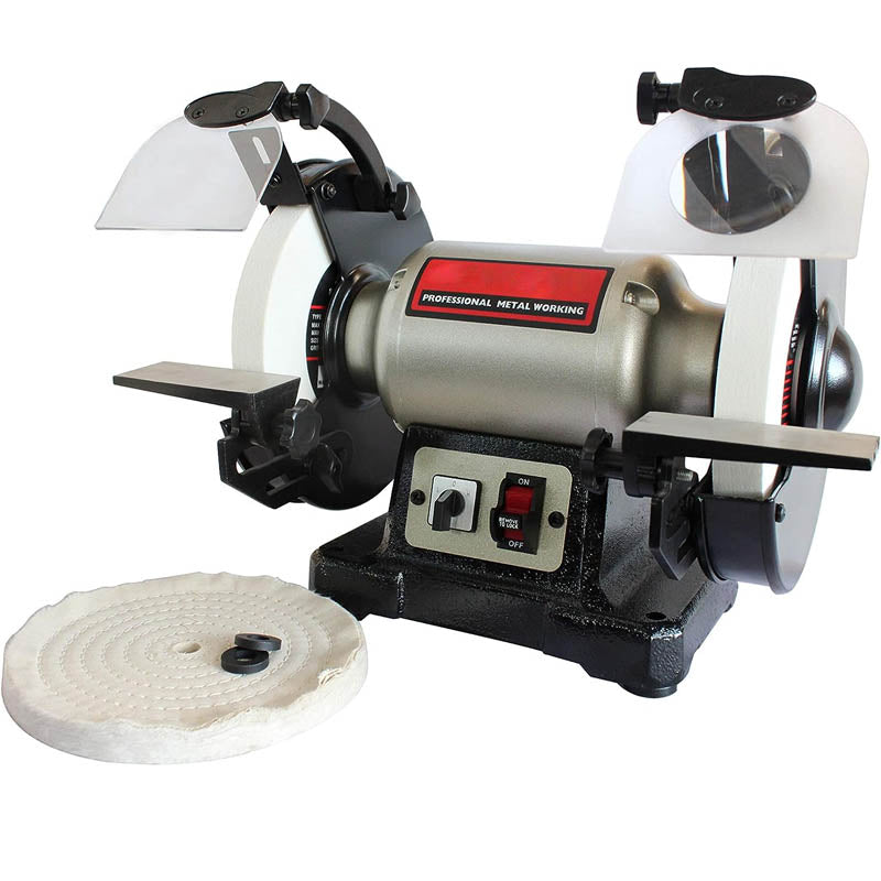 Jewelry Buffer Polisher 8 inch Bench Polisher Machine With Wool & Abrasive Wheels Cast Iron Base