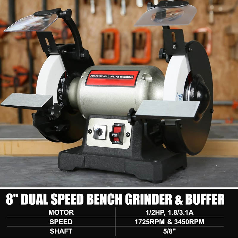 Jewelry Buffer Polisher 8 inch Bench Polisher Machine With Wool & Abrasive Wheels Cast Iron Base