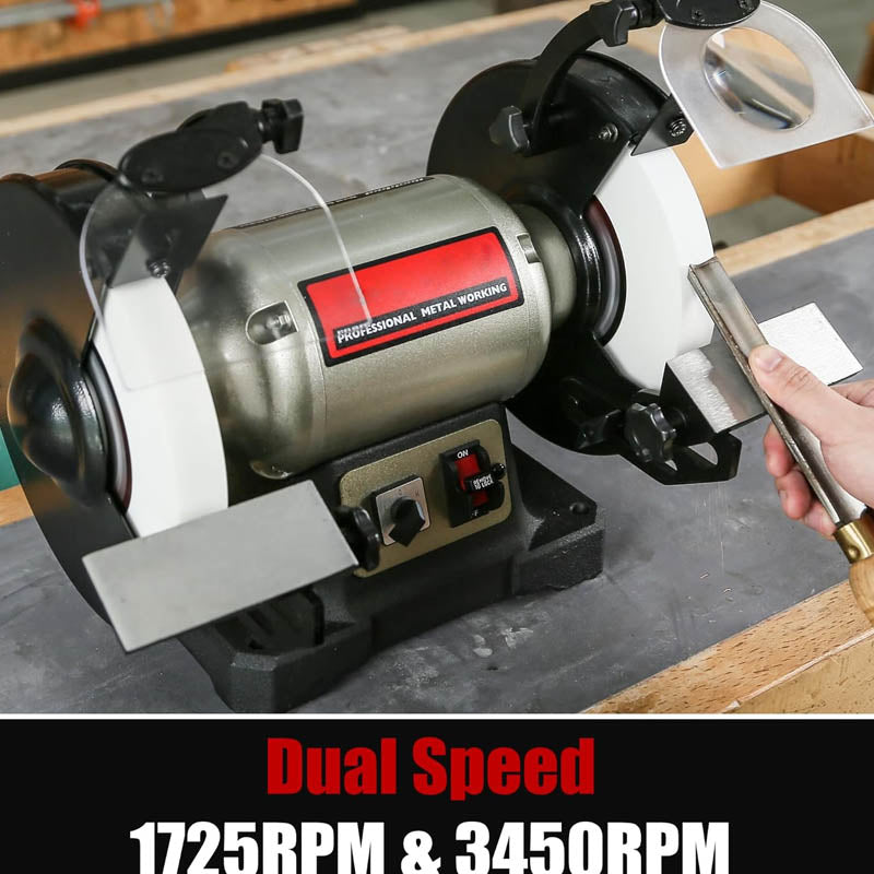 Jewelry Buffer Polisher 8 inch Bench Polisher Machine With Wool & Abrasive Wheels Cast Iron Base