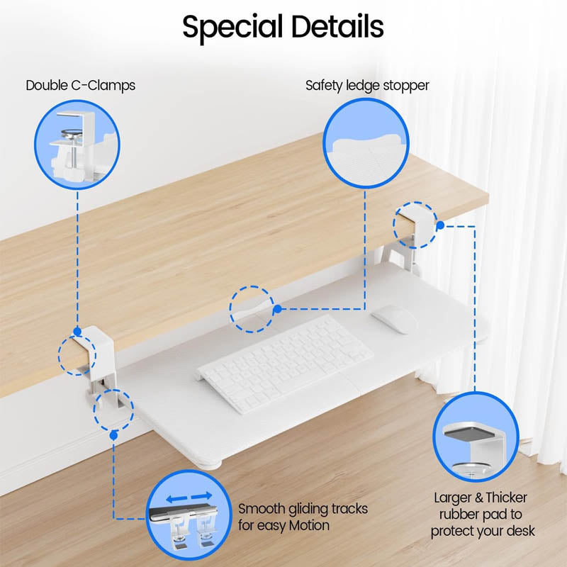 Keyboard Drawers & Platforms 26'' x 11 Inch  Keyboard Tray Under Desk with Extra Sturdy C Clamp Mount System