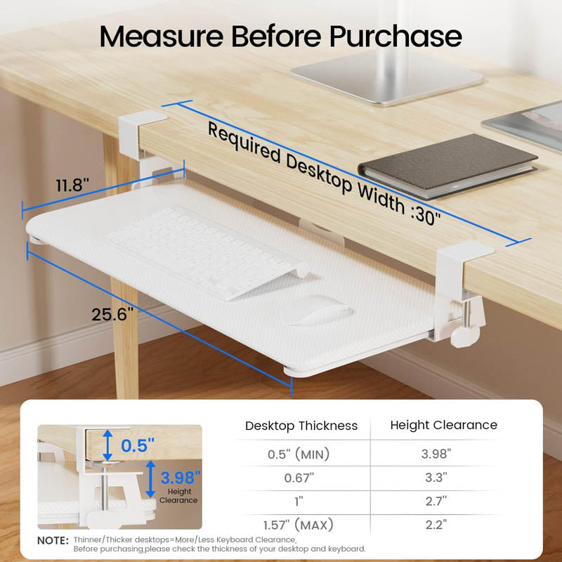 Keyboard Drawers & Platforms 26'' x 11 Inch  Keyboard Tray Under Desk with Extra Sturdy C Clamp Mount System