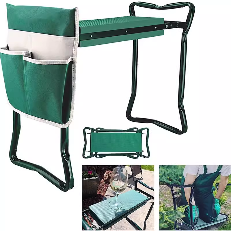 Green Kneeling Pad, Soft Knee Pad, 2 Pockets, Foldable, Knee Aid For Gardening, Load Capacity Up To 150 Kg