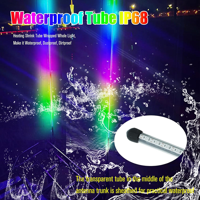 2Pcs 3.2FT LED Whip Lights 270° Auto Multiple Colors LED Antenna Light Waterproof for Off-Road Truck Boat
