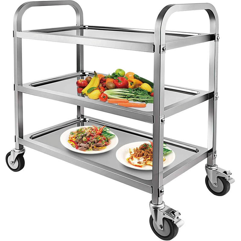 Utility Cart, 33'' L x 18'' W x 35''H, 3 Tier Stainless Steel Utility Cart with Locking Wheels Shelf for Kitchen Restaurant Hotels