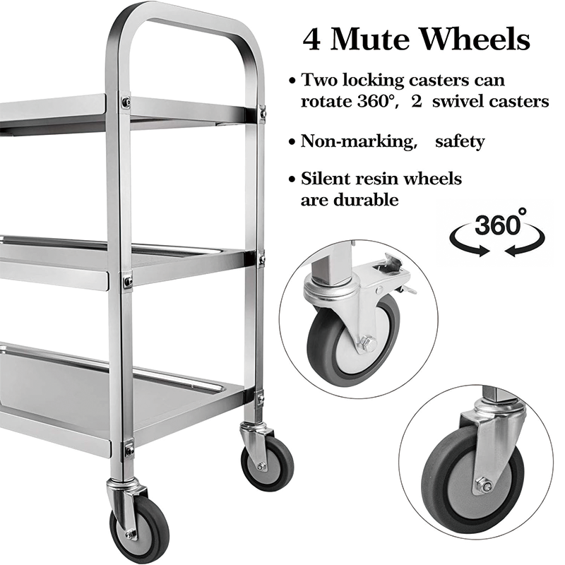 Utility Cart, 33'' L x 18'' W x 35''H, 3 Tier Stainless Steel Utility Cart with Locking Wheels Shelf for Kitchen Restaurant Hotels