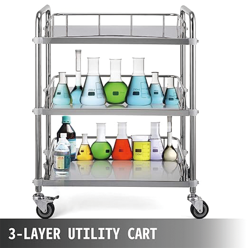 Lab Rolling Cart 3 Shelves Shelf Stainless Steel Rolling Cart Catering Dental Utility Cart Commercial Wheel Dolly Restaurant Dinging Utility Services