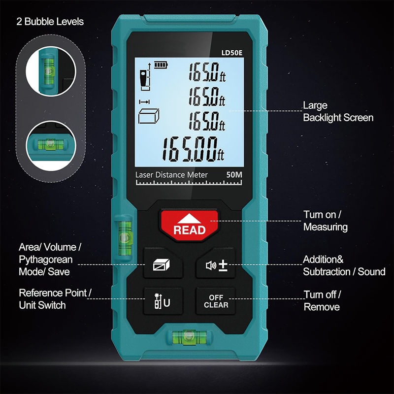 Laser Measure, 165 ft , ft/m/in Switching , Laser Tape Measure Compact Laser Measurement Tool with Larger Backlit LCD Display