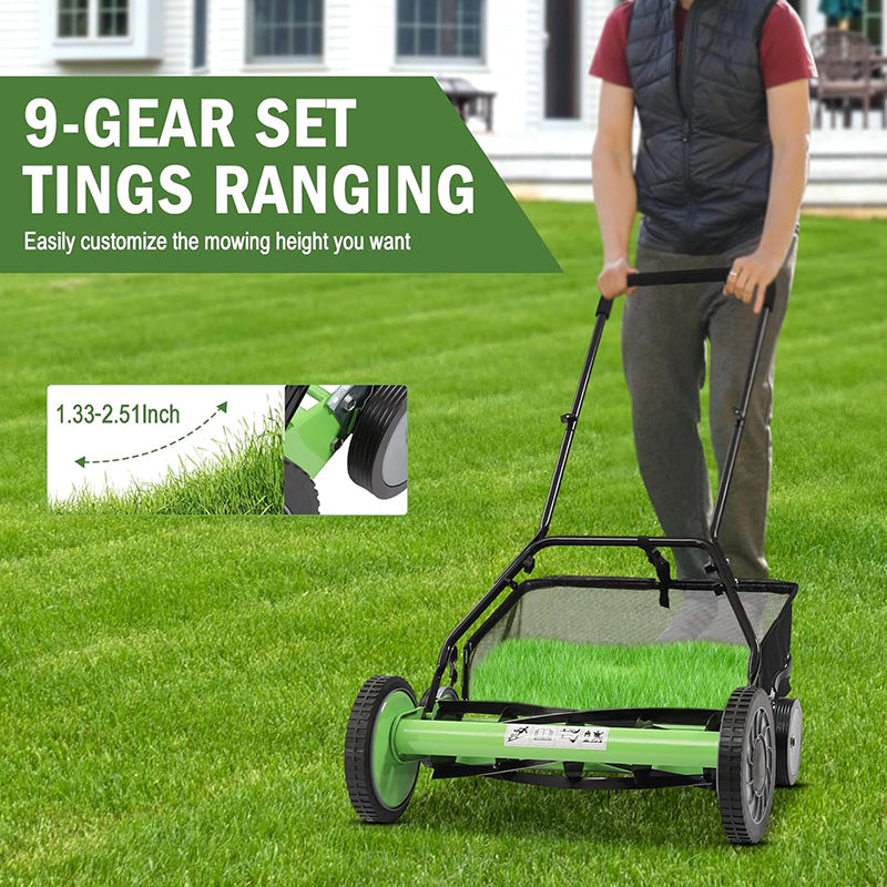 20 Inch Reel Mower Push Lawn Mower Universal Manual Lawn Mower with Grass Catcher Adjustable Cutting Height