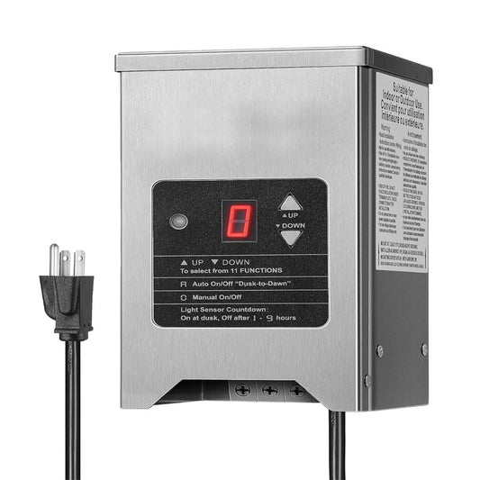 150W Lighting Safety Transformer with Photocell Sensor & Timer Outdoor Waterproof Transformer for LED Lighting Spotlight