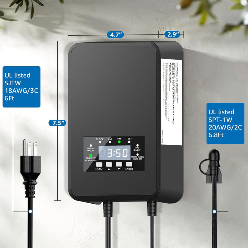 120W Lighting Safety Transformer with Timer and Photocell Sensor Waterproof  for Spotlight Pathway Lightst