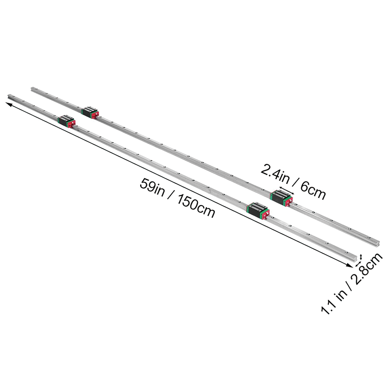 2pcs Linear Guide Rail HSR15-1500mm,4X Square Type Carriage Bearing Blocks,Linear Rail Support for 15mm