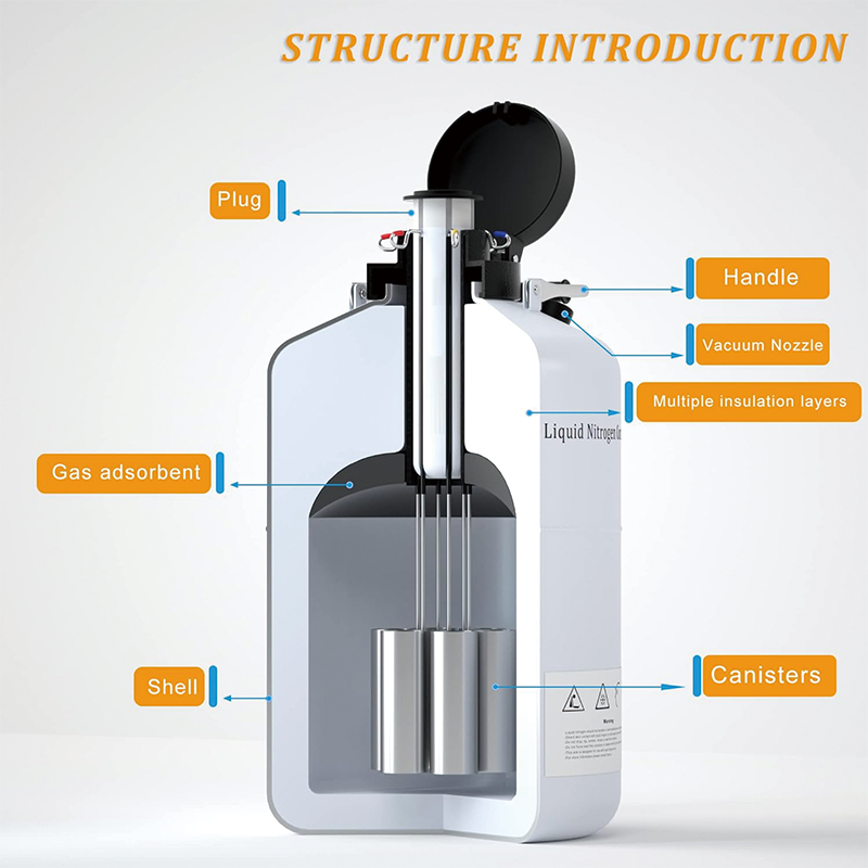 10L Liquid Nitrogen Tank, Liquid Nitrogen Container Aluminum Alloy Liquid Liquid Nitrogen Tank with 6PCS Pails and Lock Cover