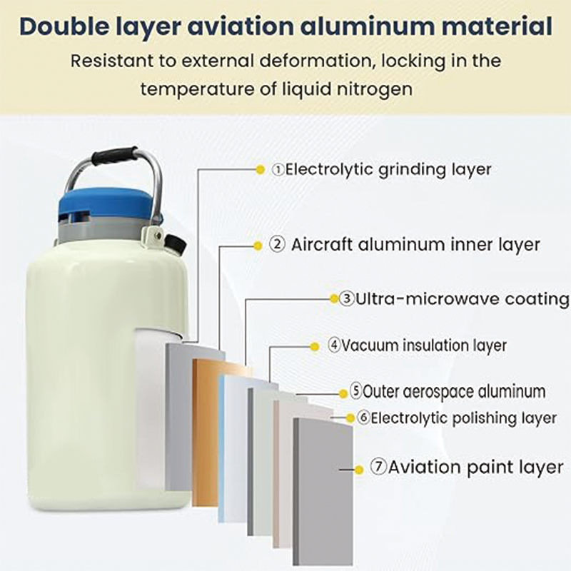 3L Liquid Nitrogen Container Aluminum Alloy Liquid Nitrogen Tank Static Cryogenic Container Liquid Nitrogen Container with 6 Canisters and Carry Bag