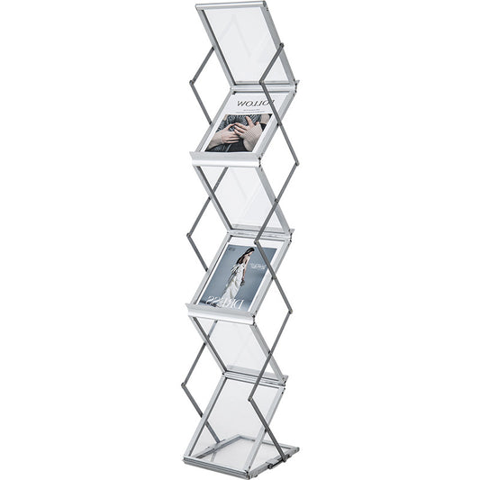 A4 Literature Display Stand Double Sided Floor-Standing Acrylic Shelves Folding Display For Magazines Brochures