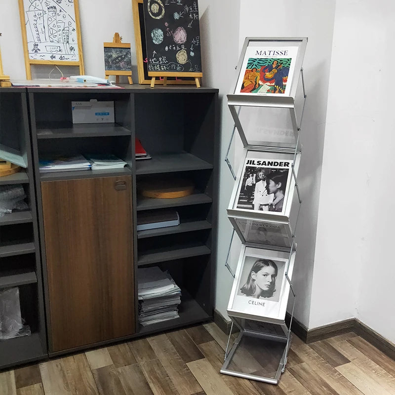 A4 Literature Display Stand Double Sided Floor-Standing Acrylic Shelves Folding Display For Magazines Brochures