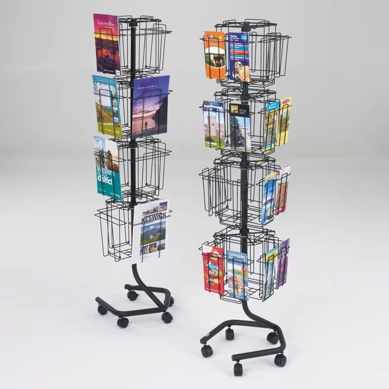 Customized Rotating Metal Wire Literature Stand Greeting Christmas Gift Card Rack, Story Book Display Rack Floor Stand Cd Magazine Rack