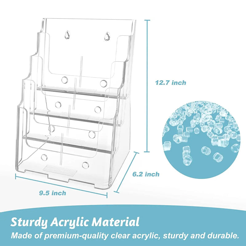 Acrylic Brochure Holder 8.5 x 11 Inch Clear Literature Organizer Magazine Stand With Removable Divider For 4 x 9 Inch Brochures