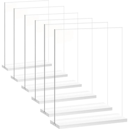 6 Pack Vertical T Shape Double-Sided Acrylic Sign Holder 8.5x11 Inch Display Rack High Clear Acrylic Table Tent Display Stand