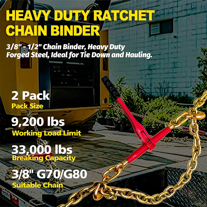 Load Binders,Ratchet Chain Ties 3/8" - 1/2" 2-Pack Load Ties with U-Hook, 9200 lbs Working Load, Safety Tension Ties for Towing