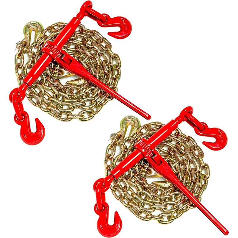 Chain Tie Down Kit 5/16" - 3/8" Grade 70 and 5/16" x 10' chain, includes ratchet Load Binders (2) tie downs and (2) G70 5/16" chain for industrial agricultural pulling applications