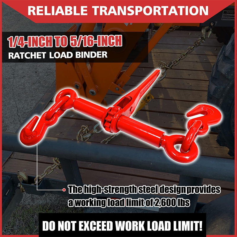 Ratchet Chain Tie Down 1/4'' - 5/16'' | 2-Pack Load Binders with 2 Grapples | 70-Grade Transport Chain Tie Down | 2,600 lb Safe Working Load - Heavy Duty Ratchet Tie Down for Towing