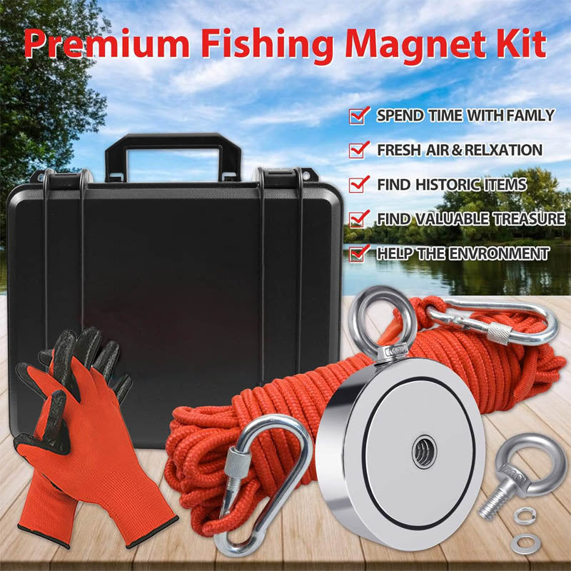 1725 lbs Magnet Fishing Kit Double Sided Magnet Fishing Kit with Rope for Retrieving Items in River, Lake, Beach, Lawn, 3.7" Diameter