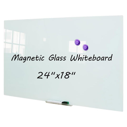 24 x 18 Inches (60 x 45 cm) Magnetic Glass Whiteboard Small Tempered Glass Dry Erase Board for Wall, Frameless Whiteboards