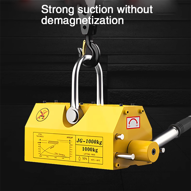 Magnetic lifter, 2200 lbs / 1000 kg force, lifting magnet with release, permanent lifting magnet, heavy duty magnet for cranes, shop hoists, blocks, plates