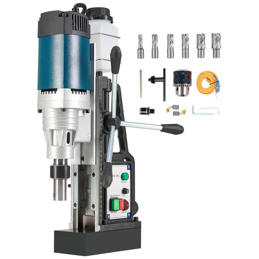 1200W Portable Magnetic Drill with 2" Boring Diameter, Heavy Duty Magnetic Drill with 6 Drill Bits 500RPM Portable Electric Magnetic Drill Press