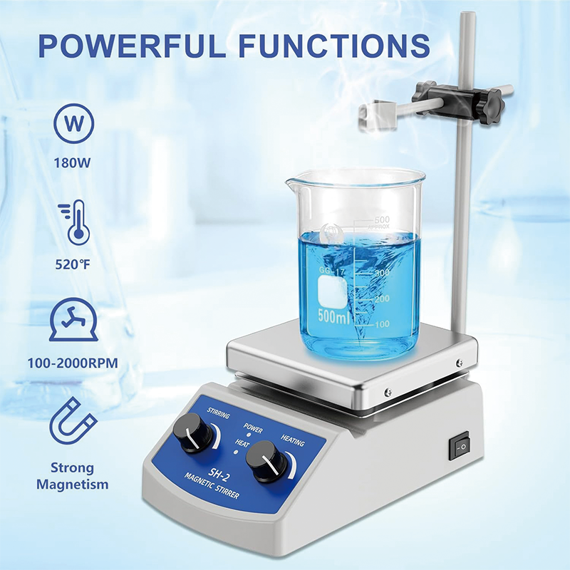 Magnetic Stirrer, Magnetic Stir Plate w/Stir Bar Retriever, 100~2000RPM Max.520℉ Hot Plate Stirrer w/Stir Bar n Support Stand