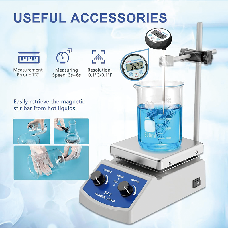 Magnetic Stirrer, Magnetic Stir Plate w/Stir Bar Retriever, 100~2000RPM Max.520℉ Hot Plate Stirrer w/Stir Bar n Support Stand