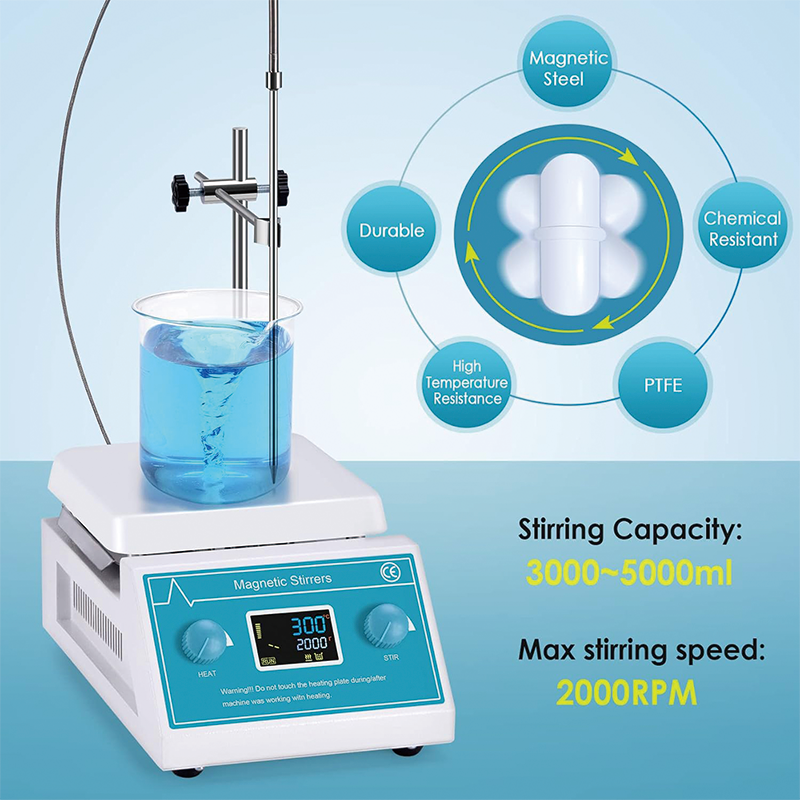 Magnetic Stirrer, 2000 RPM Hot Plate Max 300℃/572℉ Lab Heating Plate Stirrers, 5000ml Stirring Capacity with LED Digital Display