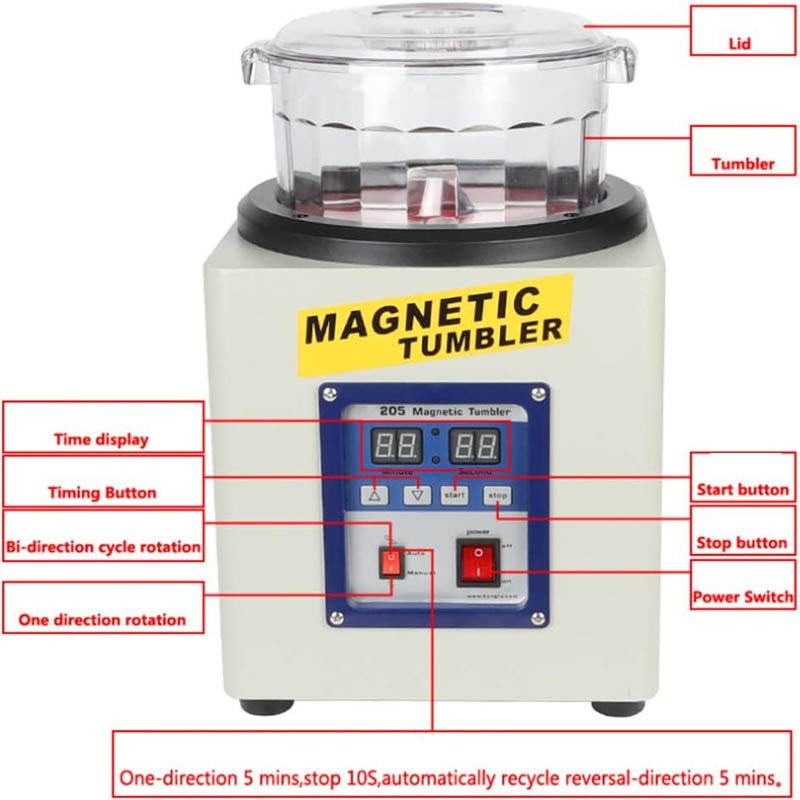 Magnetic Tumbler Polisher 2800RPM Tumbler Direction Time & Speed Adjustable for Jewelry 370W