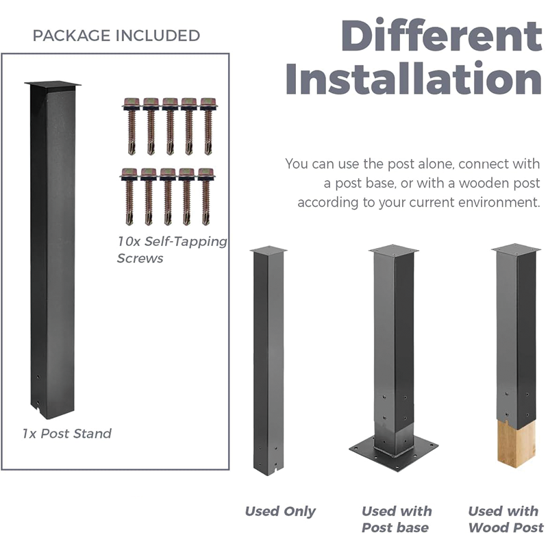 Metal Mailbox Post,43 inch Heavy Duty Steel Black Powder-Coated Surface Support Bracket,for Outdoor Street Concrete Roadside Sidewalk