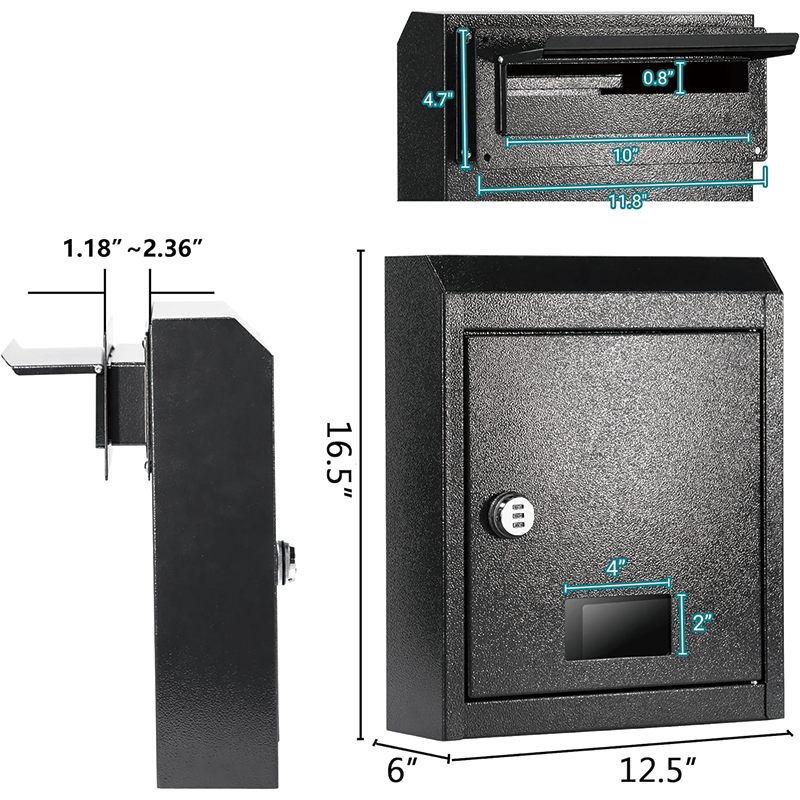 Through The Door Drop Box,16.5" x 12.5" x 6"Heavy Duty Steel Through the Door Mailbox,Mail Drop Box, Black