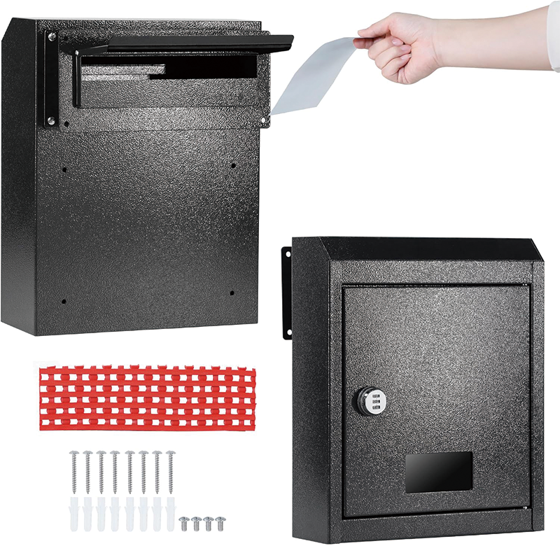 Through The Door Drop Box,16.5" x 12.5" x 6"Heavy Duty Steel Through the Door Mailbox,Mail Drop Box, Black