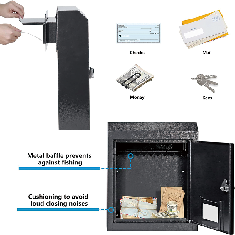 Through The Door Drop Box,16.5" x 12.5" x 6"Heavy Duty Steel Through the Door Mailbox,Mail Drop Box, Black