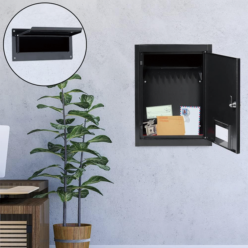 Through The Wall Drop Box,16.5" x 12.5" x 6"Mail Drop Box w/Adjustable Chute,Rainproof Mail Slots Walls Thickness 2.8” to 7.9” for Home Office Apartment,Black