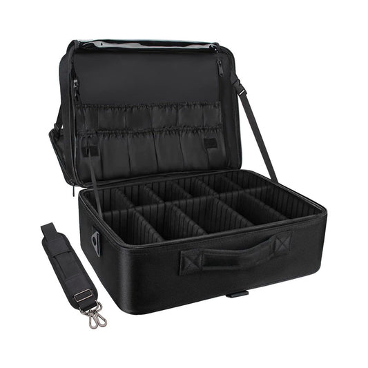 Makeup Rolling Trolley Extra Large Makeup Case Travel Convenient Carry with Adjustable Dividers/Attach to Trolley/Shoulder Strap (Black)